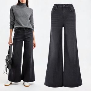 FRAME Le Pixie Palazzo Wide Leg Jeans in Kerry Black Size 29